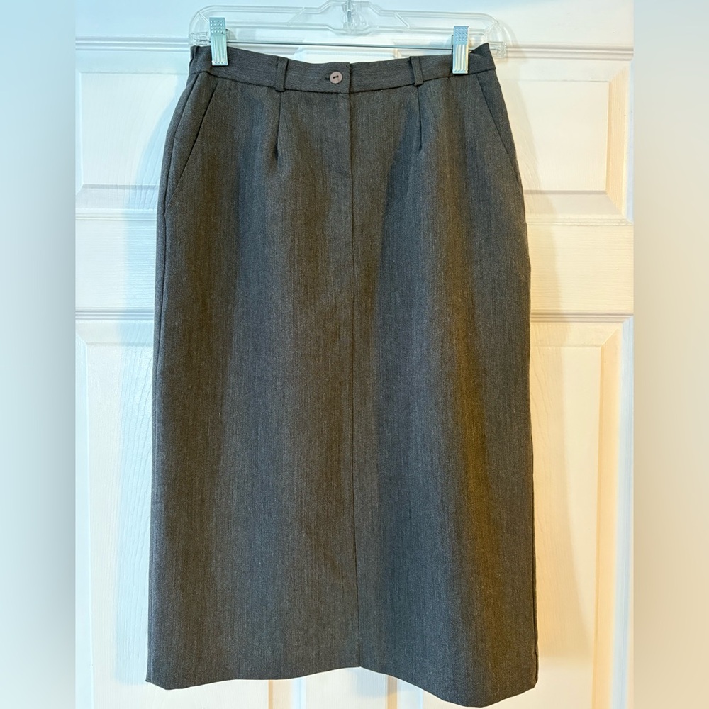 Vintage Requirements midi pencil Skirt grey elastic pockets pleats made in USA
